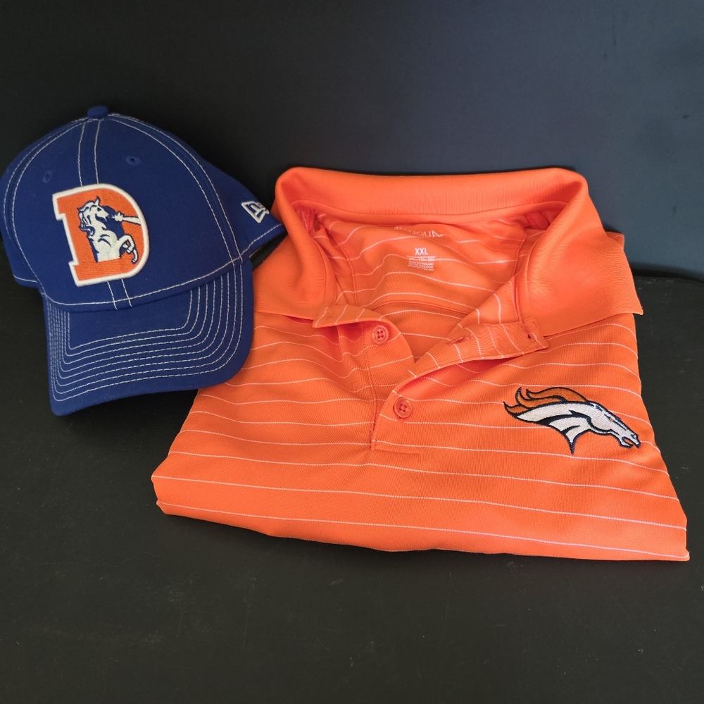 Denver Broncos set of Mens Size XXL Antigua Polo Shirt and New Era Logo Cap
